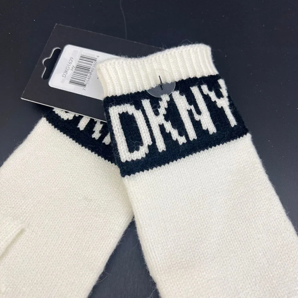 DKNY Women's Ivy Winter Gloves White Logo Gloves‎ Size 0S Touch Screen Texting